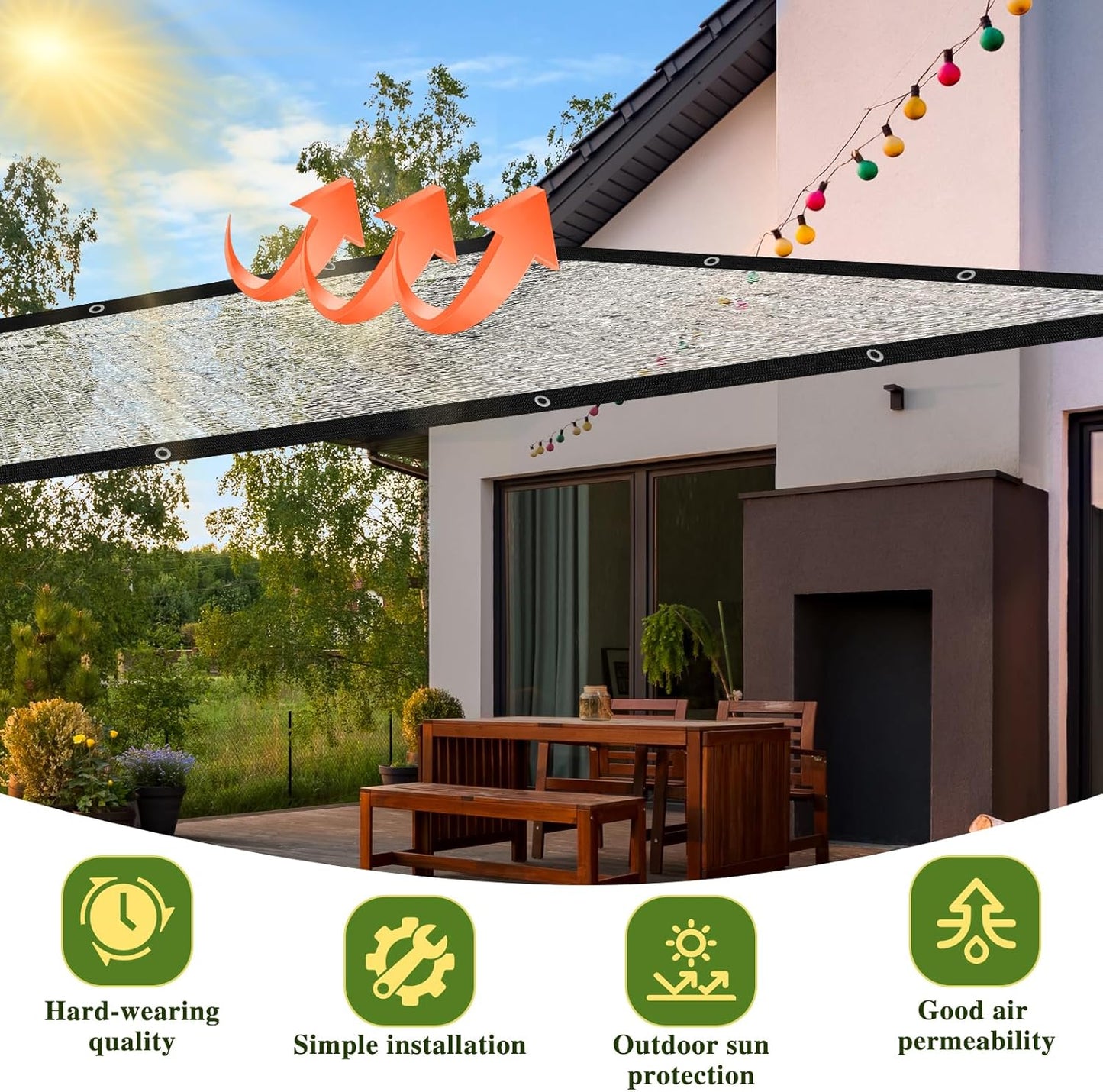 10×12FT Shade Cloth-80% Aluminum Sunblock Neting,Durable Mesh Tarp with Grommets,Shade Cloth for Garden,Car, Outdoor Pergola,Greenhouse,Chicken Coop and Dog Kennel(Silver)