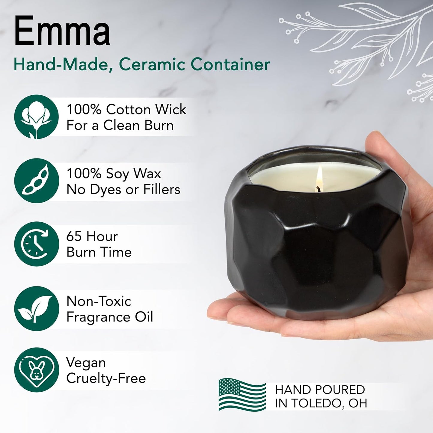 The Growing Candle, Wild Flower Scented, 13oz Ceramic Pot, Single Wick Aromatherapy Candles, 100% Soy for Women and Men, Emma