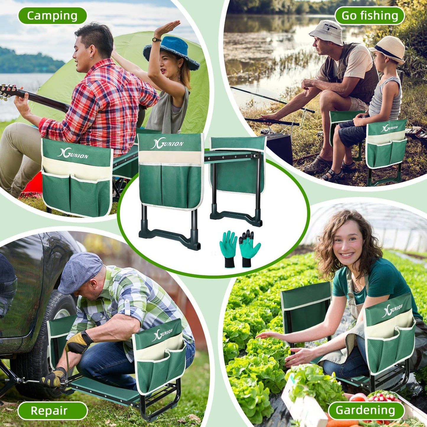 Garden Kneeler and Seat Gardening Stool Heavy Duty Garden Kneeling Bench with Handles Seat Bench Comes with Tool Pouch & Gloves Gardening Gifts for Seniors Women & Men (Green)
