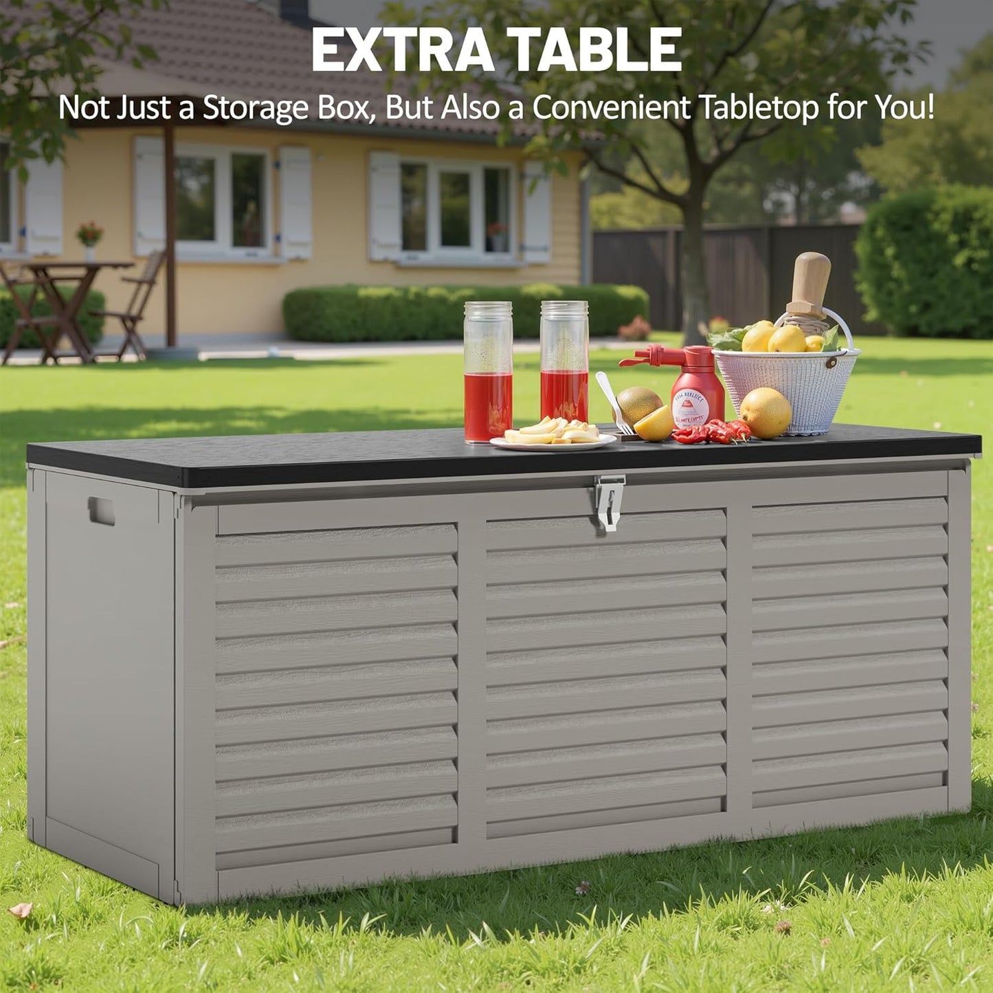 130 Gallon Deck Box Outdoor Waterproof Storage Box Lockable Resin Outdoor Storage Box for Garden Tools Patio Cushions UV-Resistant & Easy Assembled (Gray)