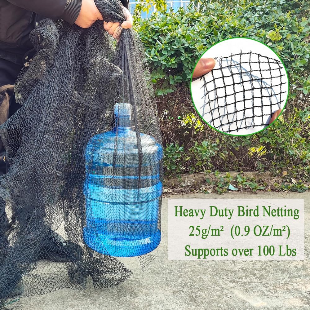 Woven Bird Netting 10X10 FT, 1/2" Mesh, Strong Bird Net Protect Fruit Trees, Blueberry, Vegetables, Strawberry Plants, Garden Netting Pest Barrier, Against Deer, Squirres, Small Critters