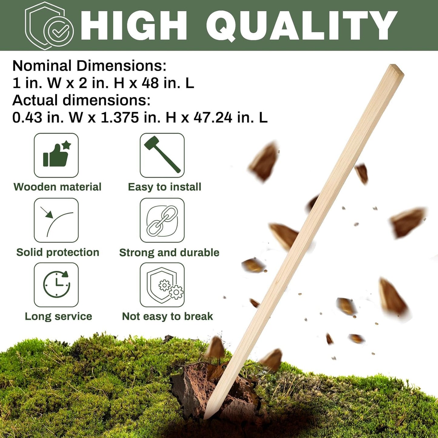 20 Pieces Wooden Garden Stakes 48 Inch Grade and Survey Stakes Wooden Garden and Sign Posts for Plant Support Silt Fence Yard Farm Survey Boundaries Baselines
