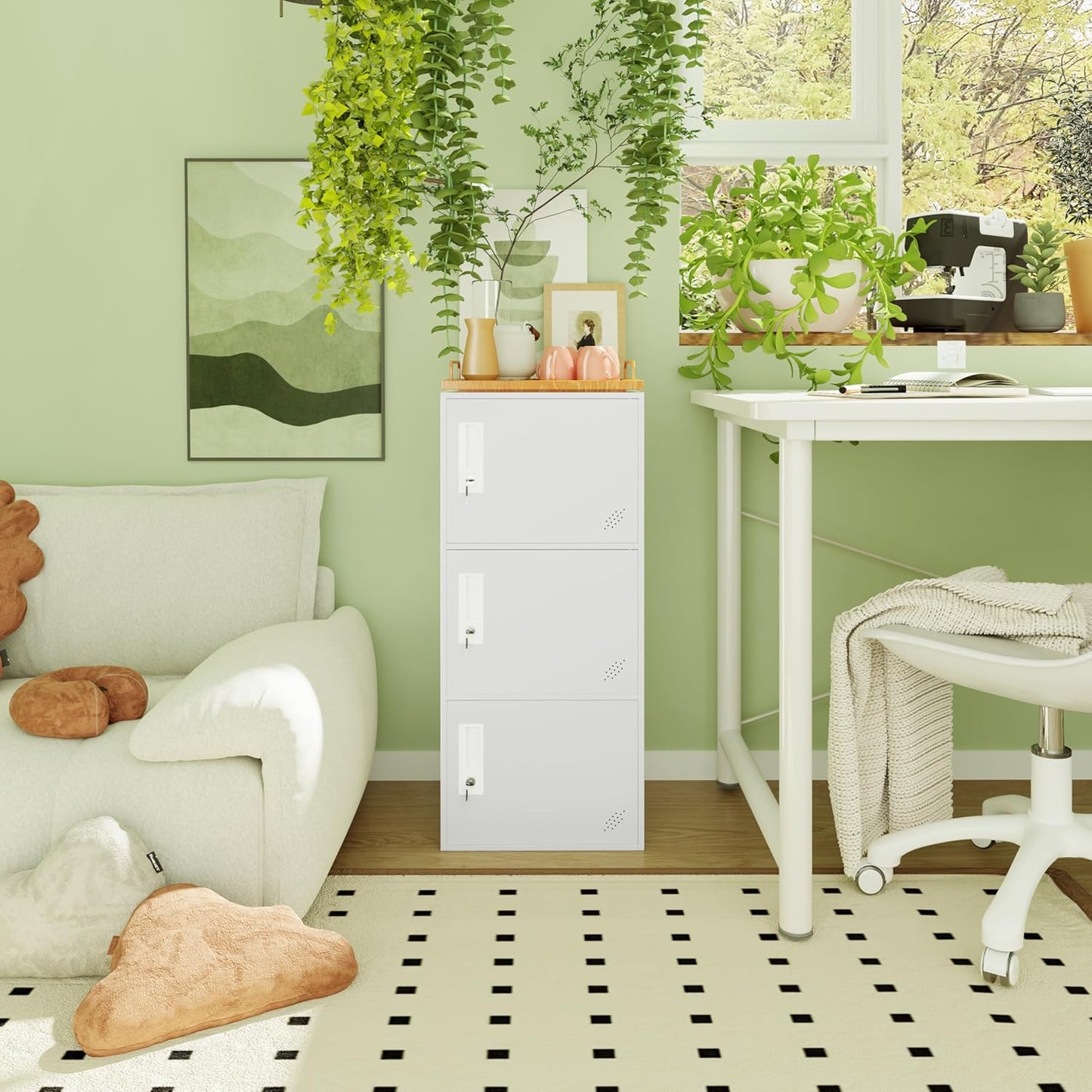 3 Door Metal Vertical Storage Locker for School, Office, Home,Gym,Stackable Steel Storage Cabinet with Lock,Anti-Falling Device. (3 Door, White)