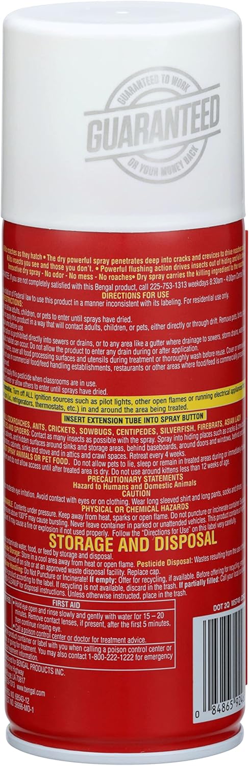 Bengal Roach Spray, Odorless Stain-Free Dry Spray, 3-Count, 9 Oz. Aerosol Cans