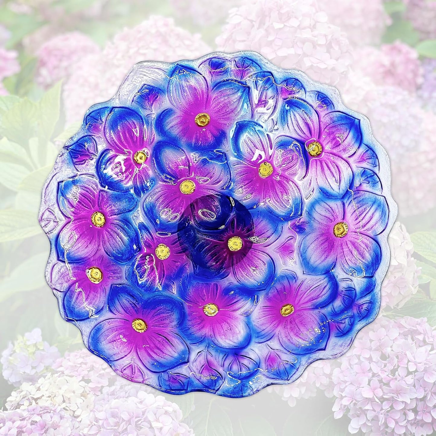 Glass Bird Baths for Outdoor, Garden Birdbath Bird Feeders Hydrangea Decor Birdfeeder with Metal Stake for Garden, Yard, Lawn, Courtyard