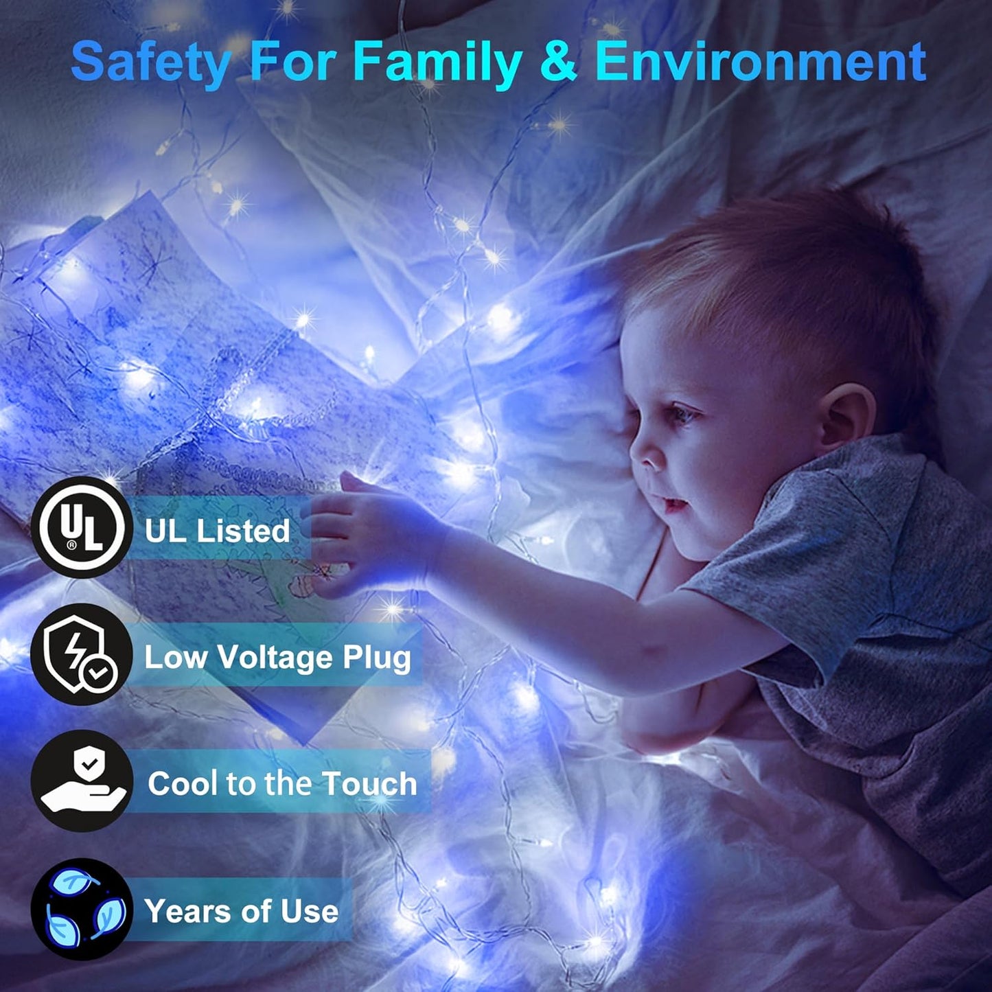 750 LED Christmas Lights Outdoor Use, 246ft 8 Lighting Modes Fairy Lights for Outside, Christmas Tree Lights IP44 Waterproof for Xmas Patio Yard Fence Deck Balcony Garden Decor Blue & Cool White