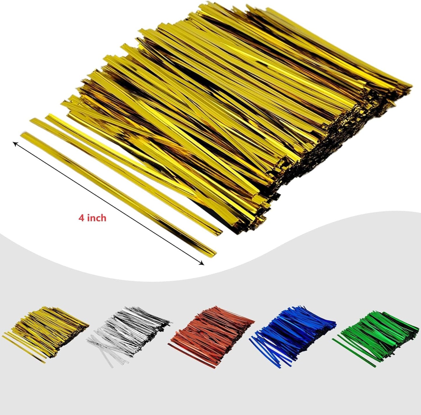 400 Pcs Metal Twist Ties 4 Inches Twist Straps for Bread Bags Candy Bags Snack Bags Halloween Party Cake Favor (Gold)