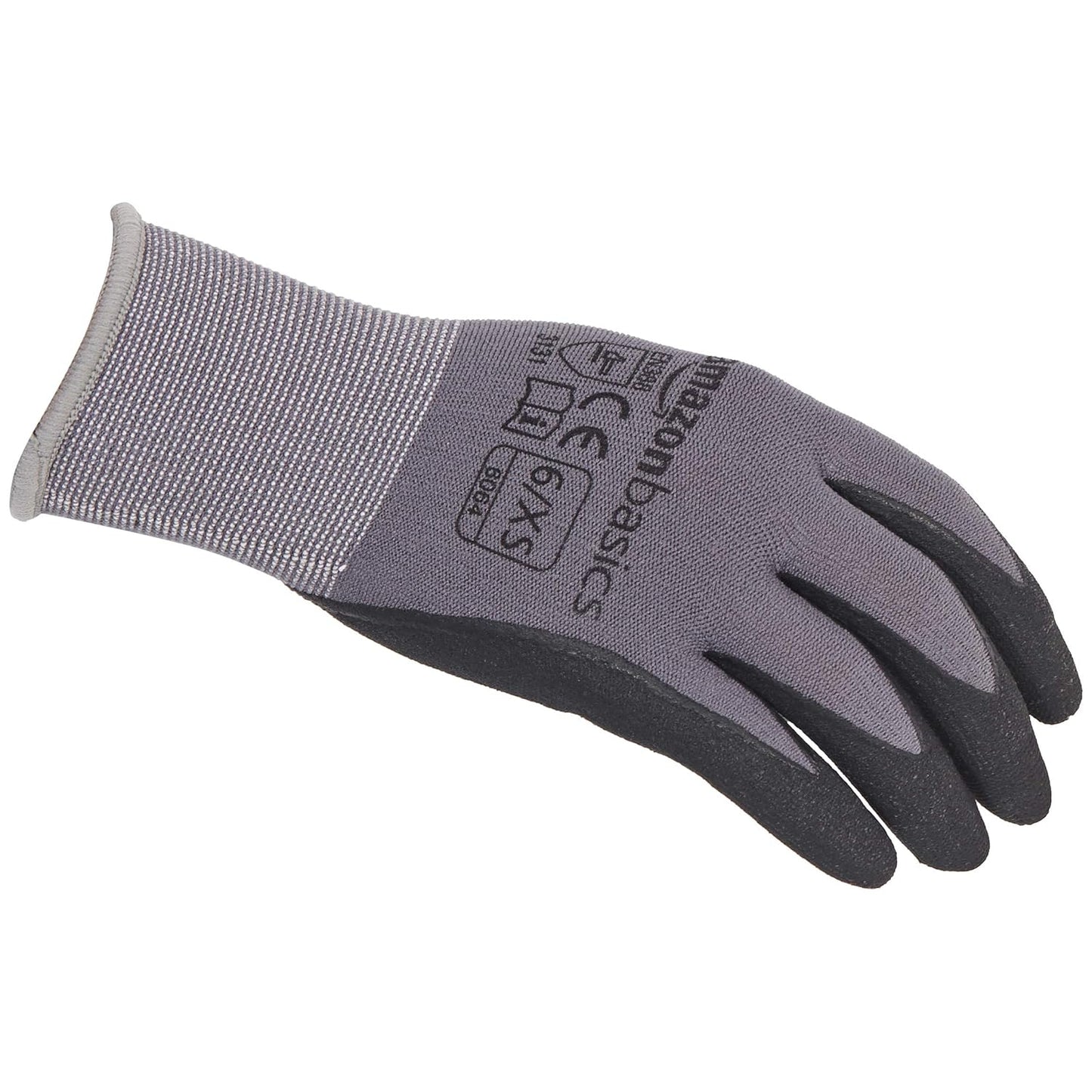 Amazon Basics Micro-Foam Nitrile Coated Work Gloves, Nylon Liner Fiber, Touch Screen, Grey, Size 6/XS, 12-Pair