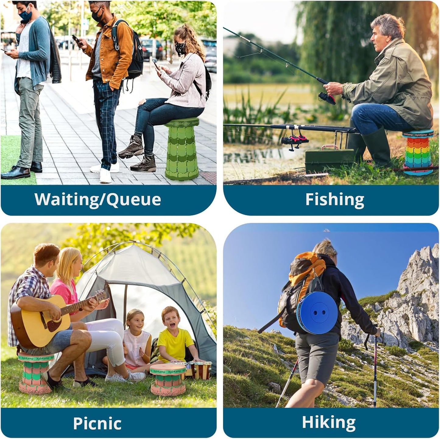 Retractable Folding Stool - Heavy Duty 400 lb Collapsible Portable Stool for Camping, Hiking, Fishing, Indoor/Outdoor with Non-Slip Base and Lightweight Design (Blue Purple, 2-Pack)