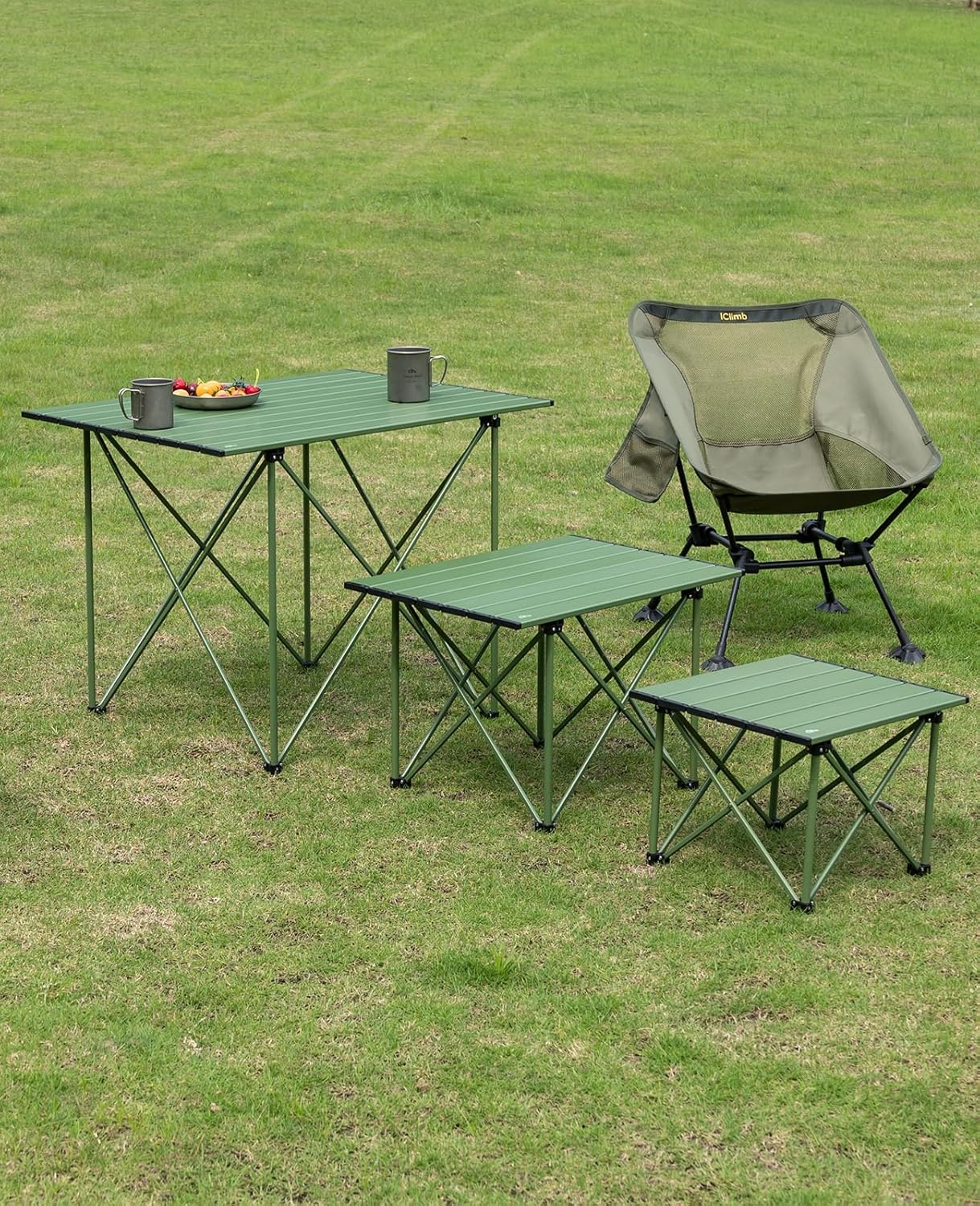 iClimb Ultralight Compact Camping Folding Table with Carry Bag (Reinforced Green - XL)