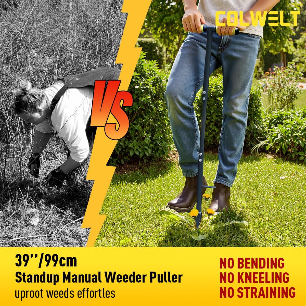Colwelt Weed Remover Tool 39’’, Weed Puller Root Remover with Thick Steel Claw, Long Handled Weeding Tool with Easy Foot Ejector, Stand Up Garden Weeder Tool for Lawn Grass Dandelion Removal