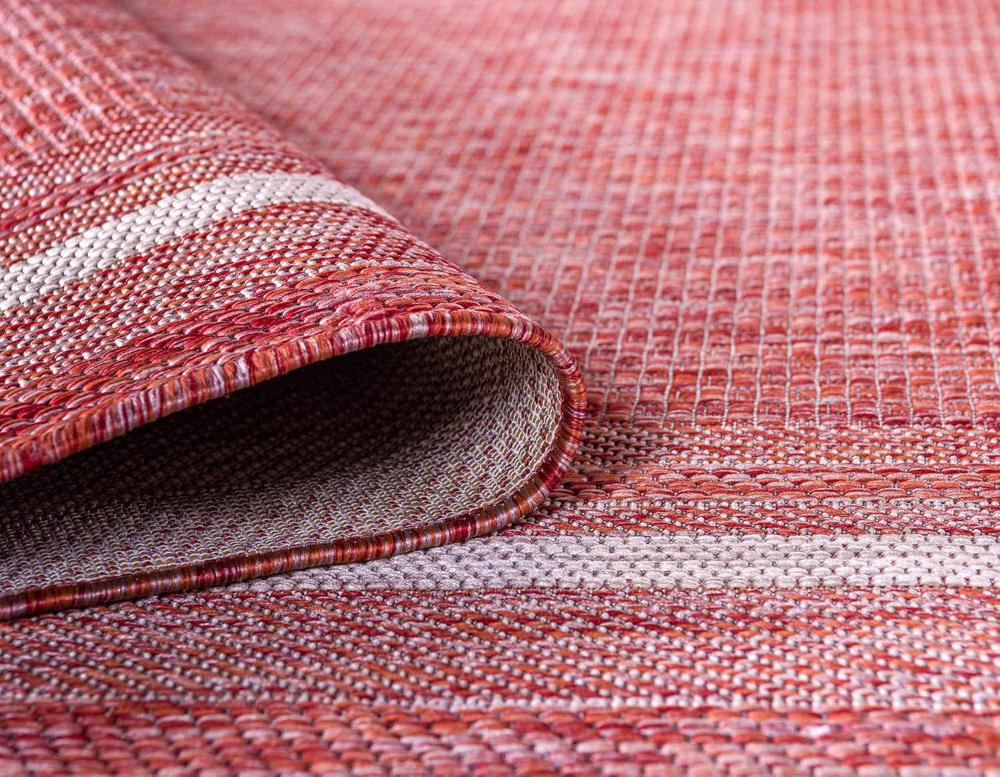 Unique Loom Outdoor Border Collection Area Rug - Soft Border (4' 1" x 6' 1" Rectangle, Rust Red/ Ivory)