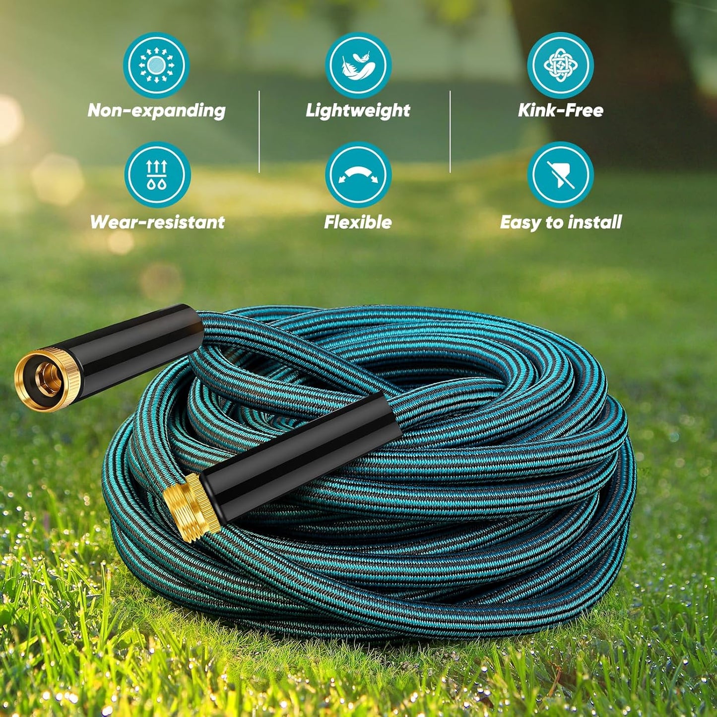 Garden Hose 50ft, Non-Expanding Water Hose Ultra Lightweight, Kink-Free, Sturdy, Flexible, Abrasion Resistant Hose for Yard, Lawn, Outdoor, Marine and Camper