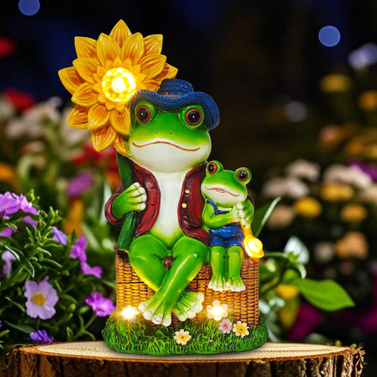 Outdoor Frog Garden Decor: 9'' Yard Decoration with Sunflower Light Funny Solar Frog Gifts for Women Mother's Day Housewarming Gift