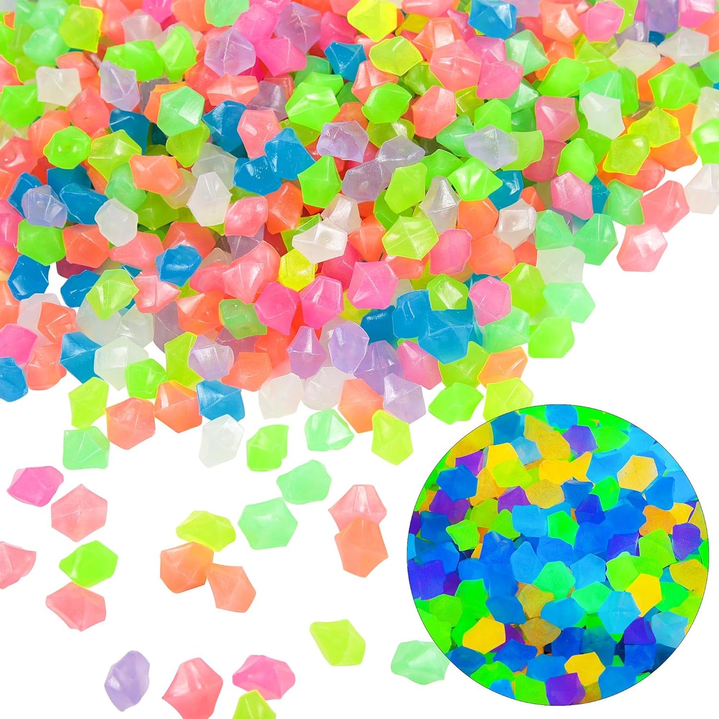 OSOPOLA 750 PCS Glow in The Dark Rocks - Mixed Color Fish Tank Decorations Diamond-Shaped Pebbles Rocks for Aquarium Glowing Rocks Accessories FD05MX750C