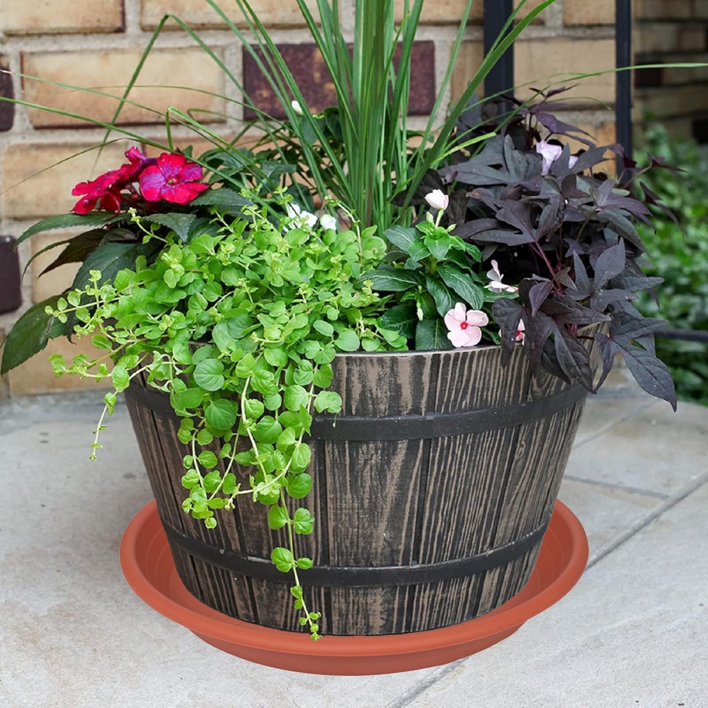 2 Pack of 22 inch Extra Large Plant Saucer, Extra-Deep 3.4" Plant Tray, Bird Bath Bowls for Garden, Plastic Pot Trays for Indoors Outdoors, Water Catcher for Gallon Grow Bags 19-22" (22", Terracotta)