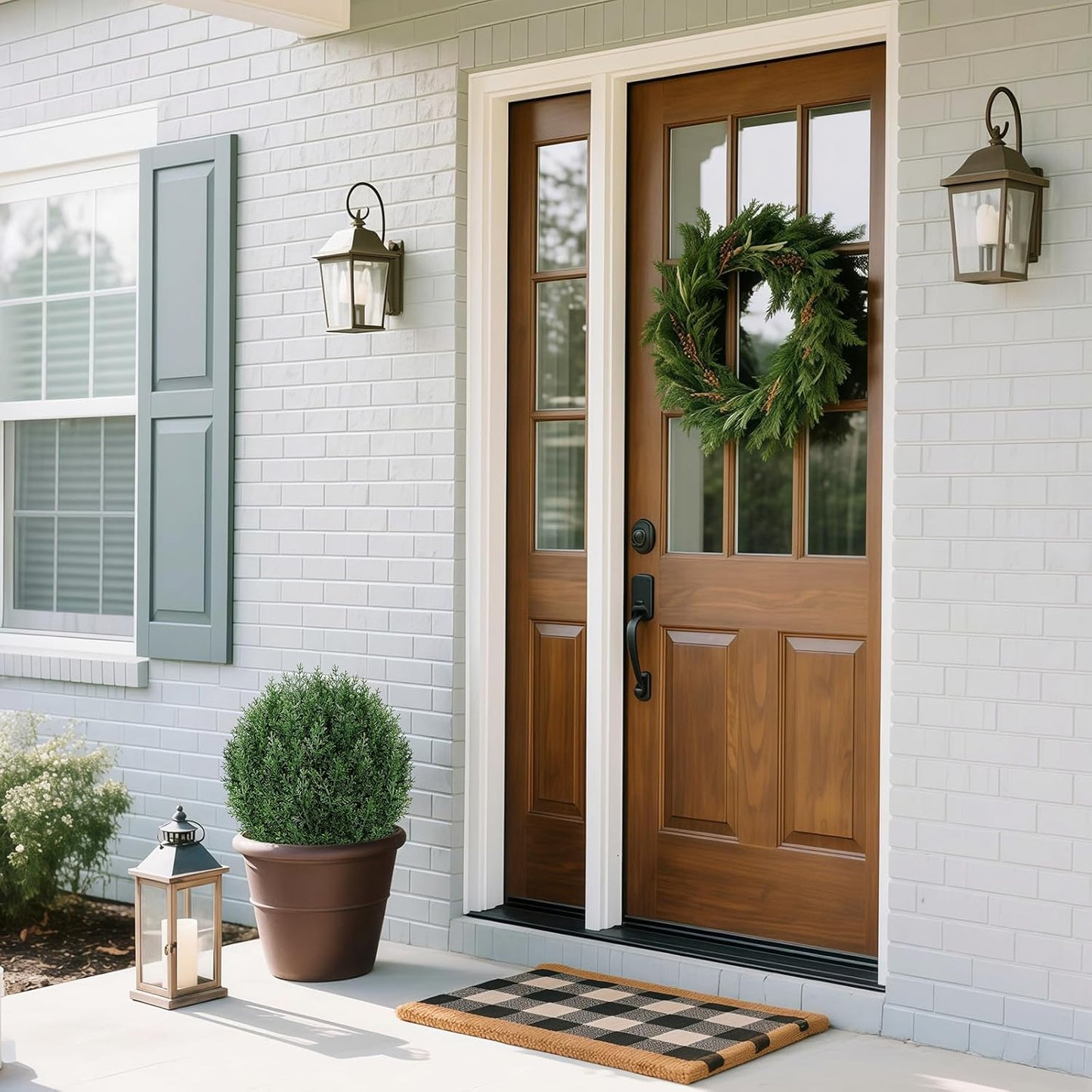 Artificial Cedar Shrubs Ball Trees with Ground Spike, 24.6 inche Tall UV-Resistant Fake Outdoor Plants Evergreen Trees, Realistic Faux Pine Bushes for Front Porch Home Patio Garden, 1 Pcs