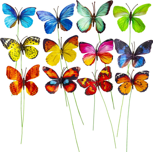 YCHTEWY-Decorative Butterfly Clips, 3D Artificial Silk Butterflies, Multicolor, 12-Pack, Home and Floral Decor (B Wire)