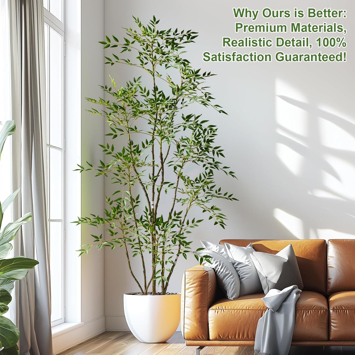 7.2ft Faux Bamboo Tree Artificial Nandina Tree Artificial Indoor Plants Realistic Fake Potted Tree with 800+ Leaves, Cement Planter - Home Office Decor Perfect for Housewarming Gift Non-Toxic