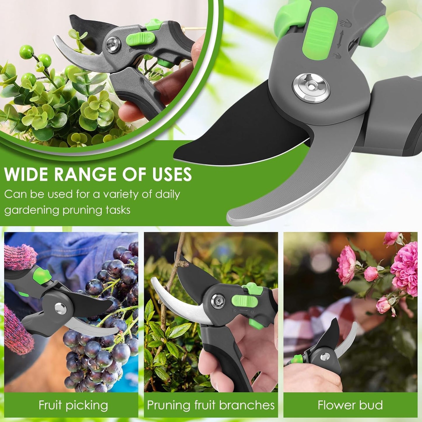 Pruning Shears for Gardening 8.6 inch Steel Garden Clippers with Safety Lock Handheld Gardening Shears Ergonomic Non Slip Plant Clippers Tools for Flowers Branches