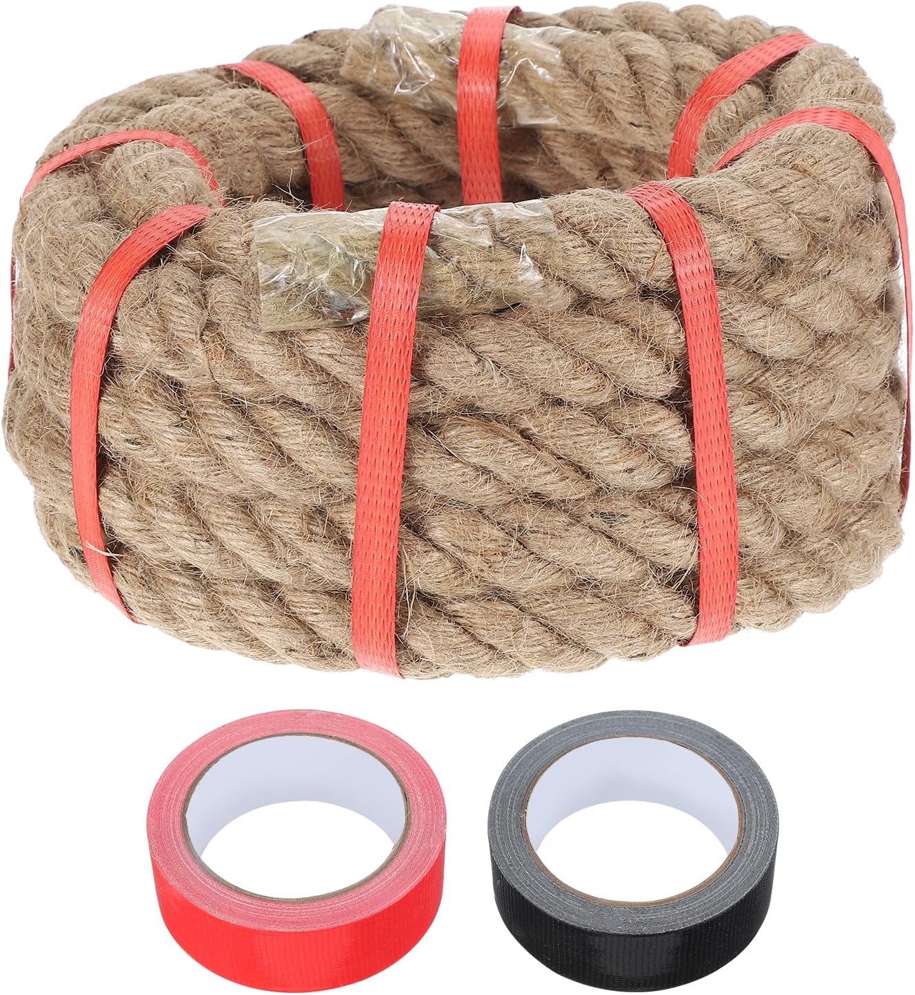 MECCANIXITY Jute Rope 1 Inch x 15ft, Thick Twine Rope Ropes Braided Jute Twine Natural Brown Burlap Cord String Heavy Twisted with Tapes for Decorative Crafts Railing Swing Tug of War