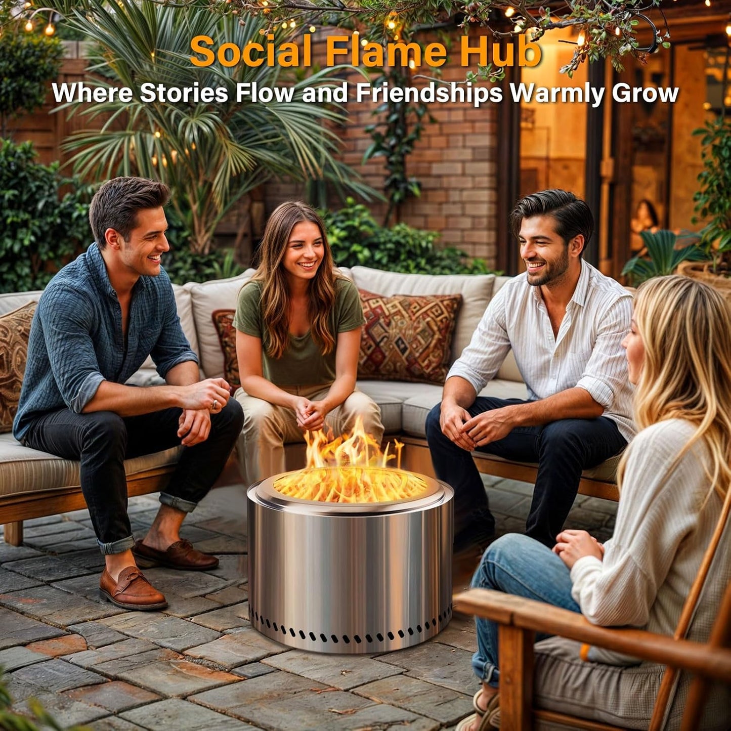 HGD 15.5" Smokeless Fire Pit Outdoor, Stainless Steel Wood Burning Firepit with Secondary Combustion, Backyard Patio Stove for Garden, BBQ & Bonfire