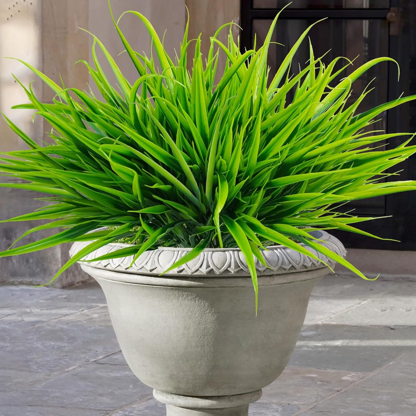 Uieke 6 Bundles Artificial Outdoor Plants UV Resistant Fake Grass Plants Faux Plastic Plants Greenery Shrubs for Home Garden Pathway Window Box Front Porch Cemetery Spring Summer Decor, Green