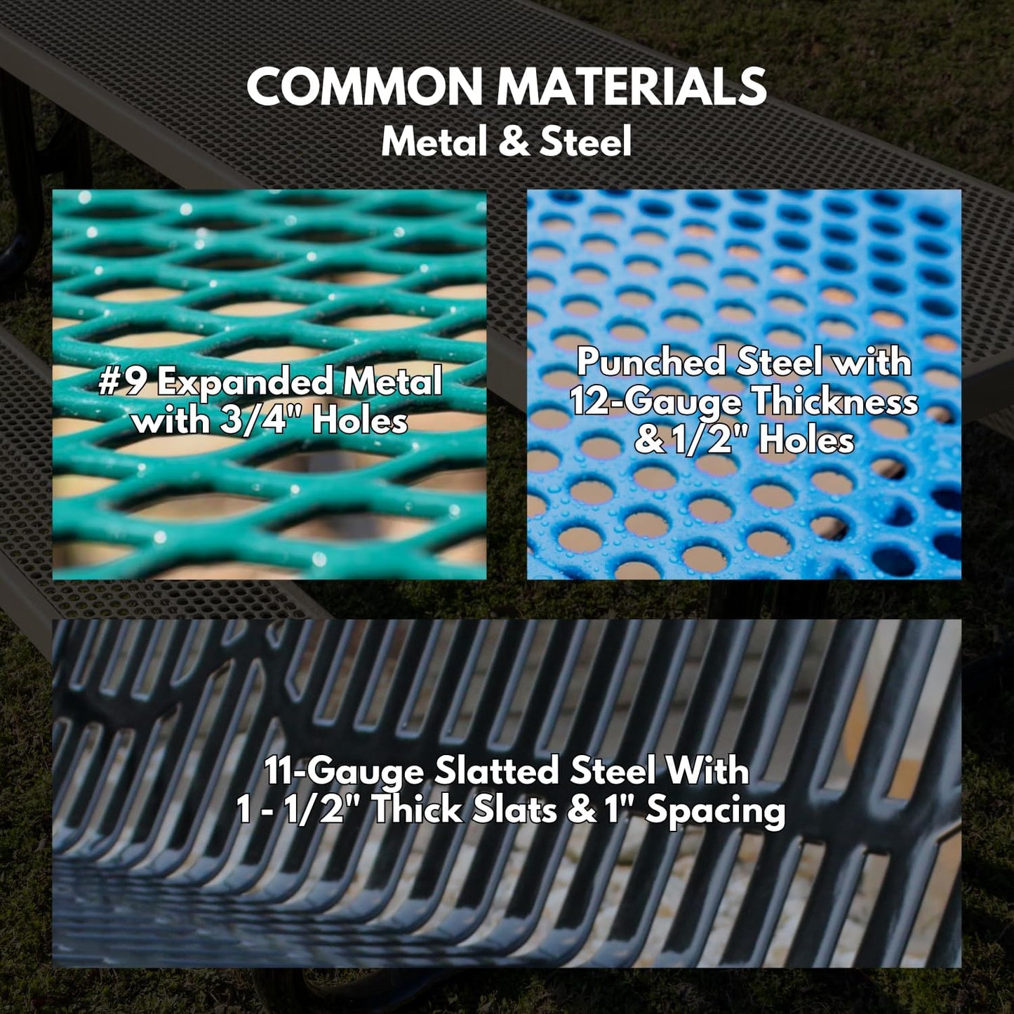 Heavy-Duty Outdoor Bench Thermoplastic Coated, Expanded Metal, Commercial-Grade Garden Bench, Made in America (Portable with Back, 6 Ft, Textured Copper)