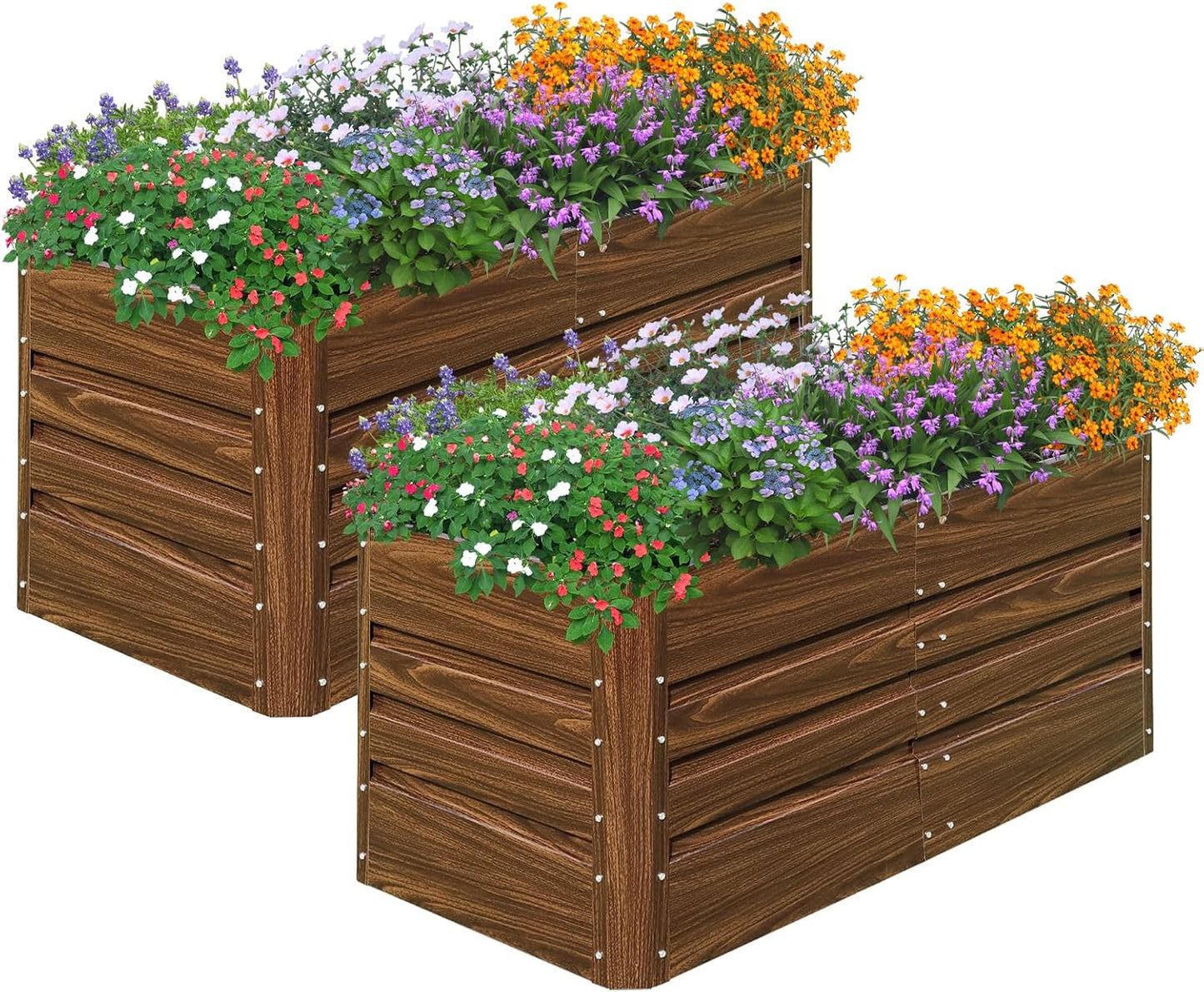 SnugNiture 2 Pcs 4x2x2FT Raised Garden Bed Galvanized Planter Garden Boxes Outdoor, Deep Root Planter Raised Bed for Vegetables Flowers Herbs,Brown