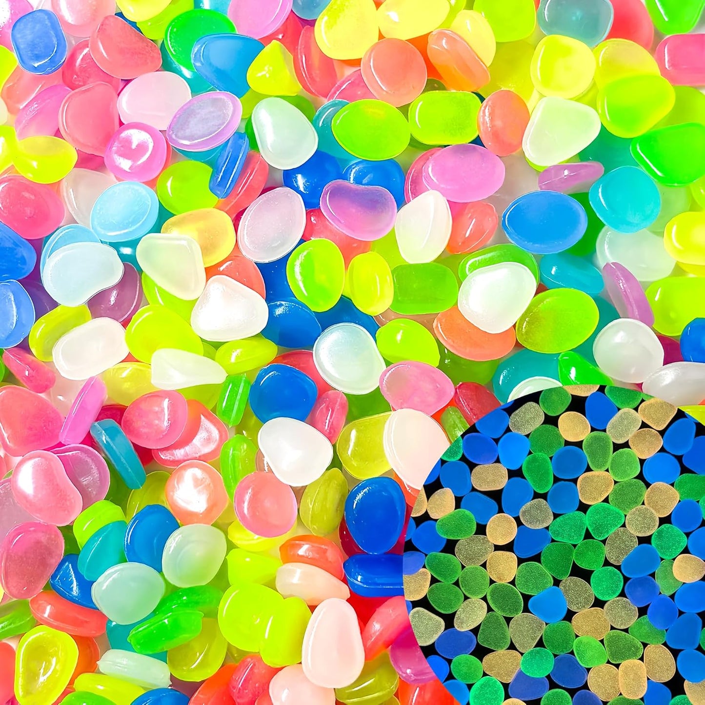 Glow in The Dark Rocks Outdoor Garden Pebbles Stones, 2.2Lbs Fish Tank Glow Rocks Resin Glowing Pebbles for Garden/Aquarium/Planter/Walkway/Driveway,Multi