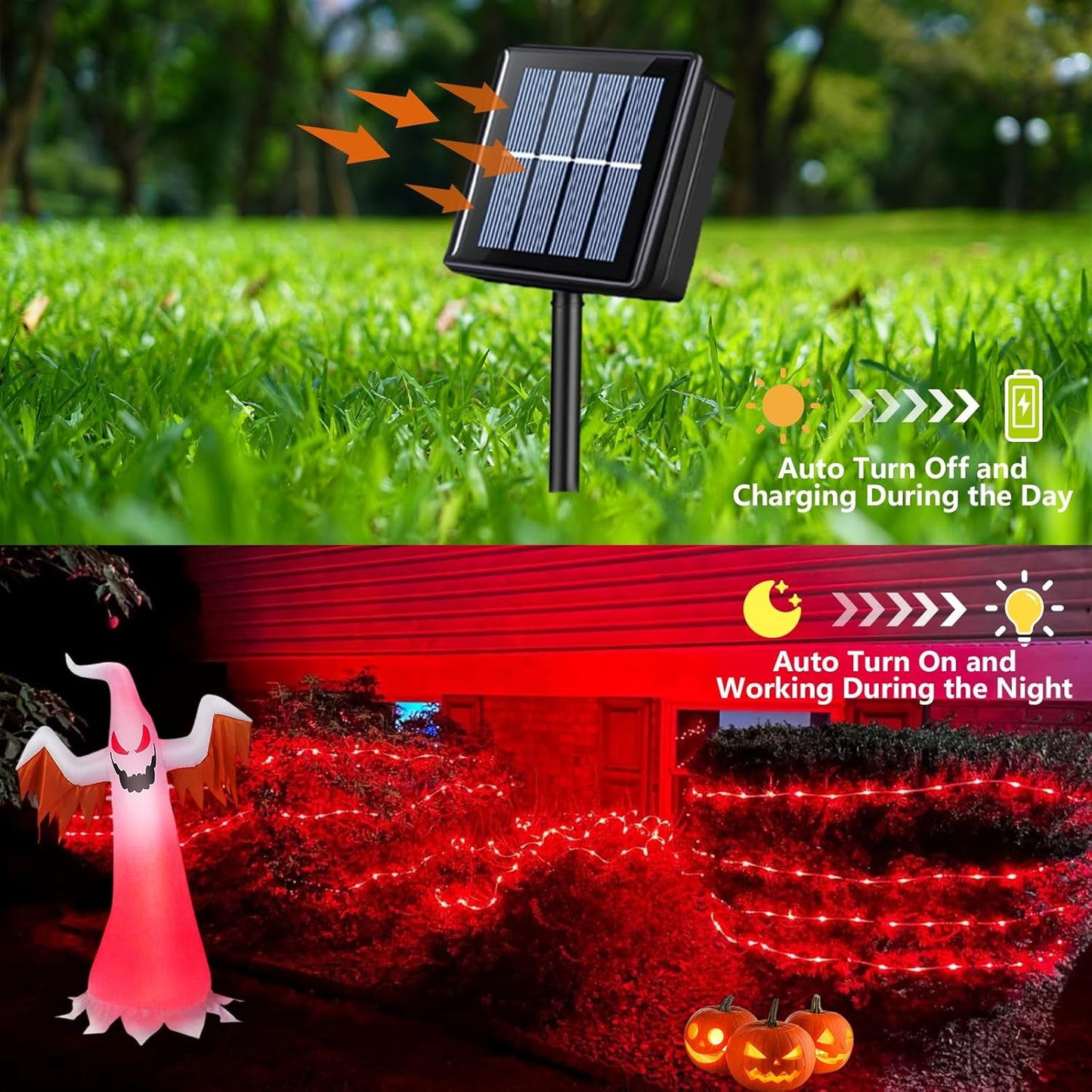 QITONG 4 Pack Red Solar Fairy Lights, Each 33ft 100 LED Christmas String Light Outdoor Waterproof, 8 Modes Silver Wire Mini Twinkle Lights