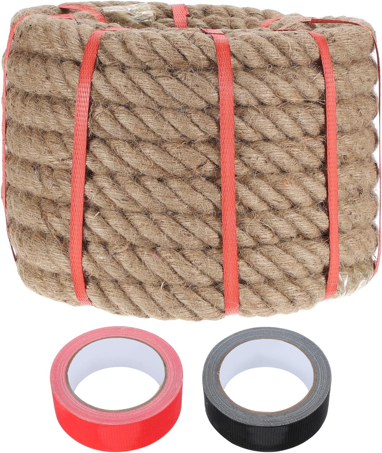 MECCANIXITY Jute Rope 1.2 Inch x 44ft, Thick Twine Rope Ropes Braided Jute Twine Natural Brown Burlap Cord String Heavy Twisted with Tapes for Decorative Crafts Railing Swing Tug of War