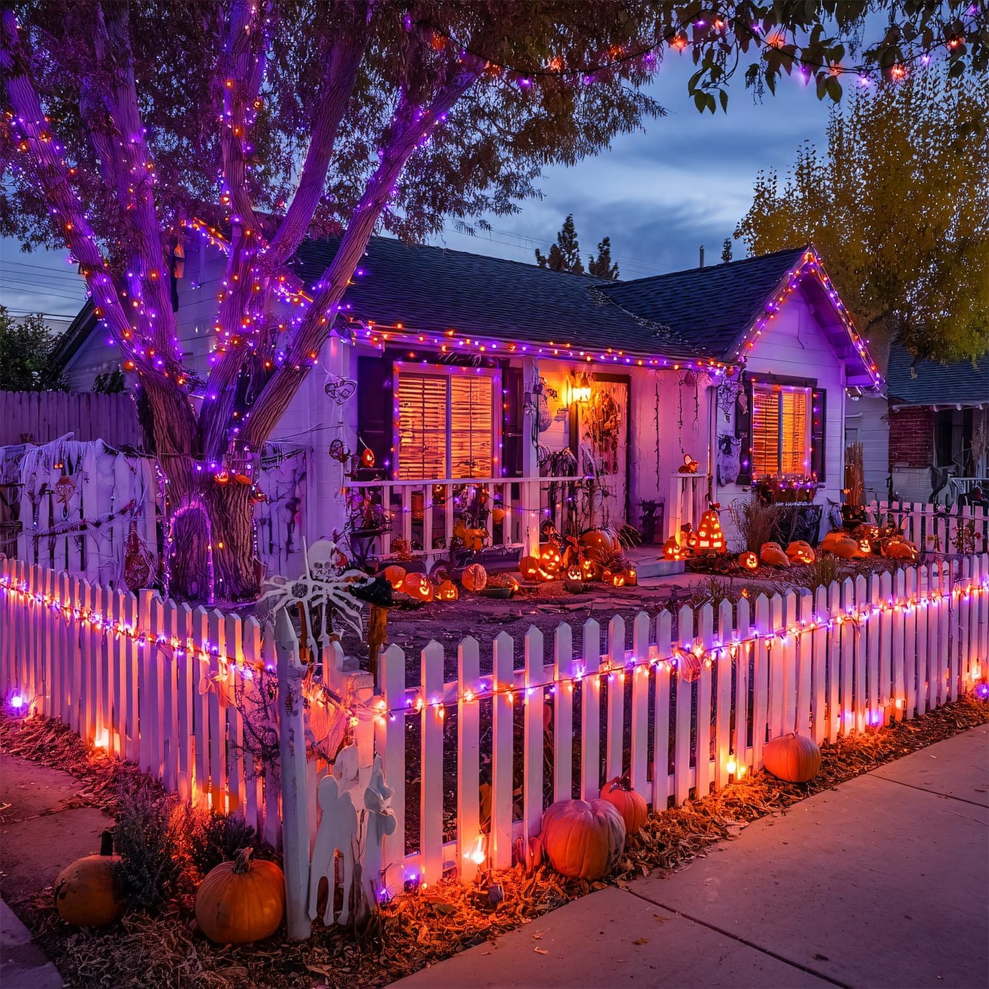 JMEXSUSS Orange and Purple Solar Halloween Lights, 2 Pack Total 400 LED Solar String Lights Outdoor Waterproof, 8 Modes Halloween Light for Outside Patio Yard Tree Decorations