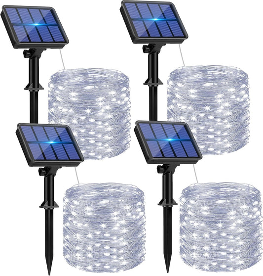 btfarm 4 Pack Solar String Lights Outdoor - 320LED 132FT Solar Fairy Lights Outside Waterproof 8 Modes, Copper Wire Twinkle Solar Powered Light for Garden Yard Tree Christmas Wedding Decor, Cool White
