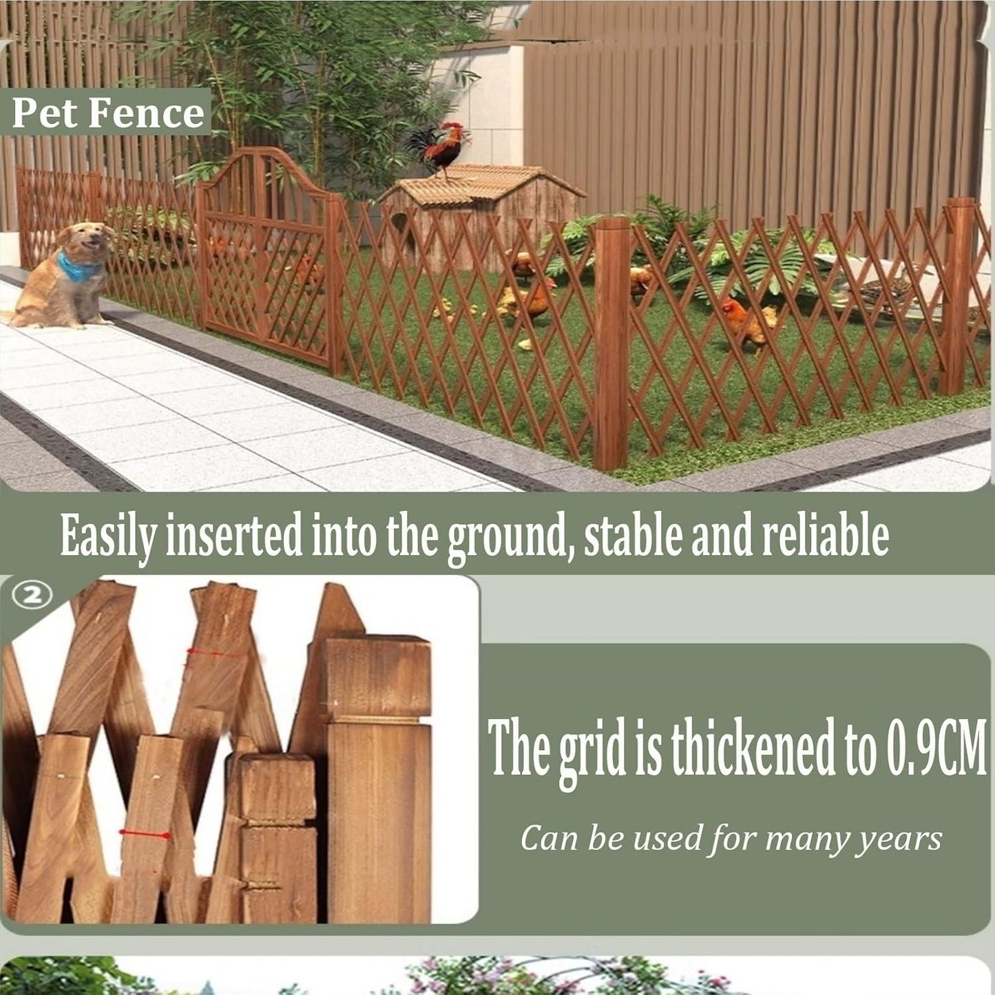 Expandable Wooden Lattice Fence - Retractable Garden Trellis Panel, Freestanding Fencing for Climbing Plants, No Dig Vertical Rack, Outdoor Pet Screen, Brown (82.67"x39.37")