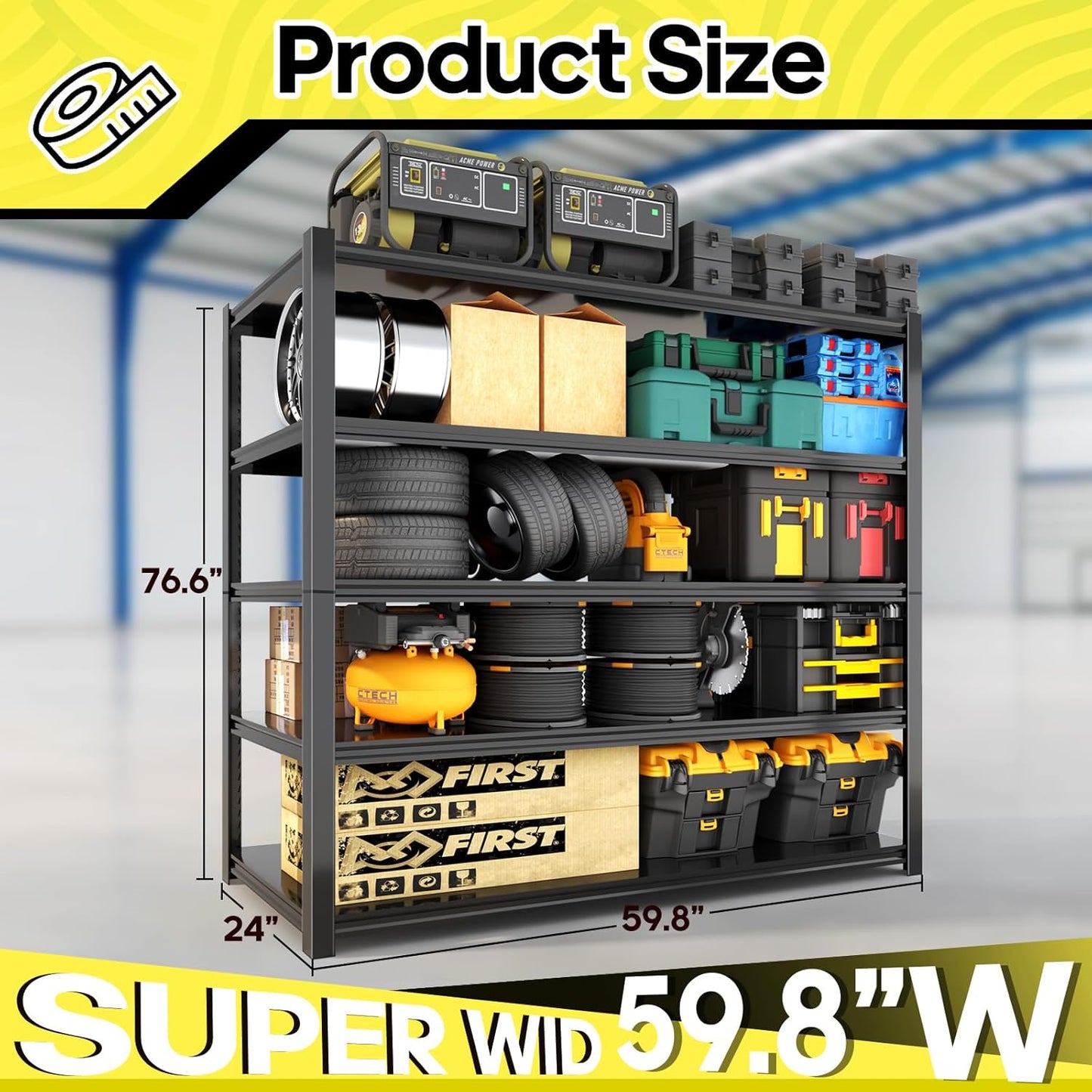 5 Tier Adjustable Metal Shelving Storage Rack,Storage Shelves,59.8" Wx24 Dx76.6 H Garage Shelving Heavy Duty,Industrial Shelving Unit for Basement,Warehouse,Garage Organization.4 Pack