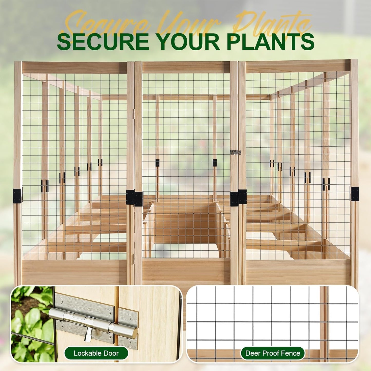 AMERLIFE Raised Garden Bed with Deer Proof Fence, 7.5Wx12Dx6H Outdoor Wooden Raised Garden Bed Planter with 19" Depth Planter Box