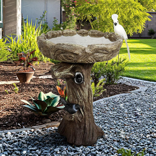 23" H Birdbath for Garden with a Fake Bird Decor - 23" H * 17.7" Φ Freestanding Trunk Like Bird Bath for Outside Patio or Yard Decor