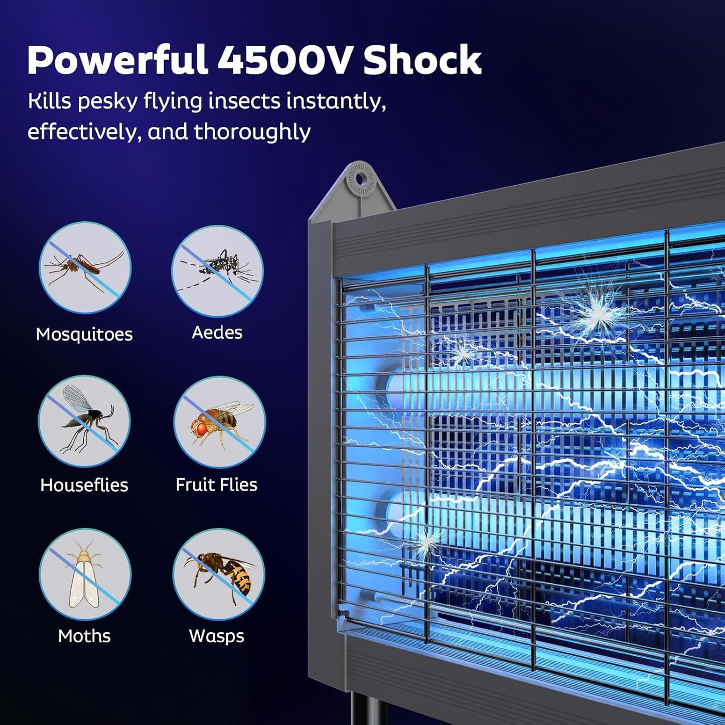 Solar Bug Zapper Outdoor, Mosquito Zapper Waterproof Electric Fly Zapper Rechargeable Mosquito Killer Lamp with 10W Solar Panel, 4500V Cordless Fly Trap for Backyard, Patio, Garden, RV, Camping