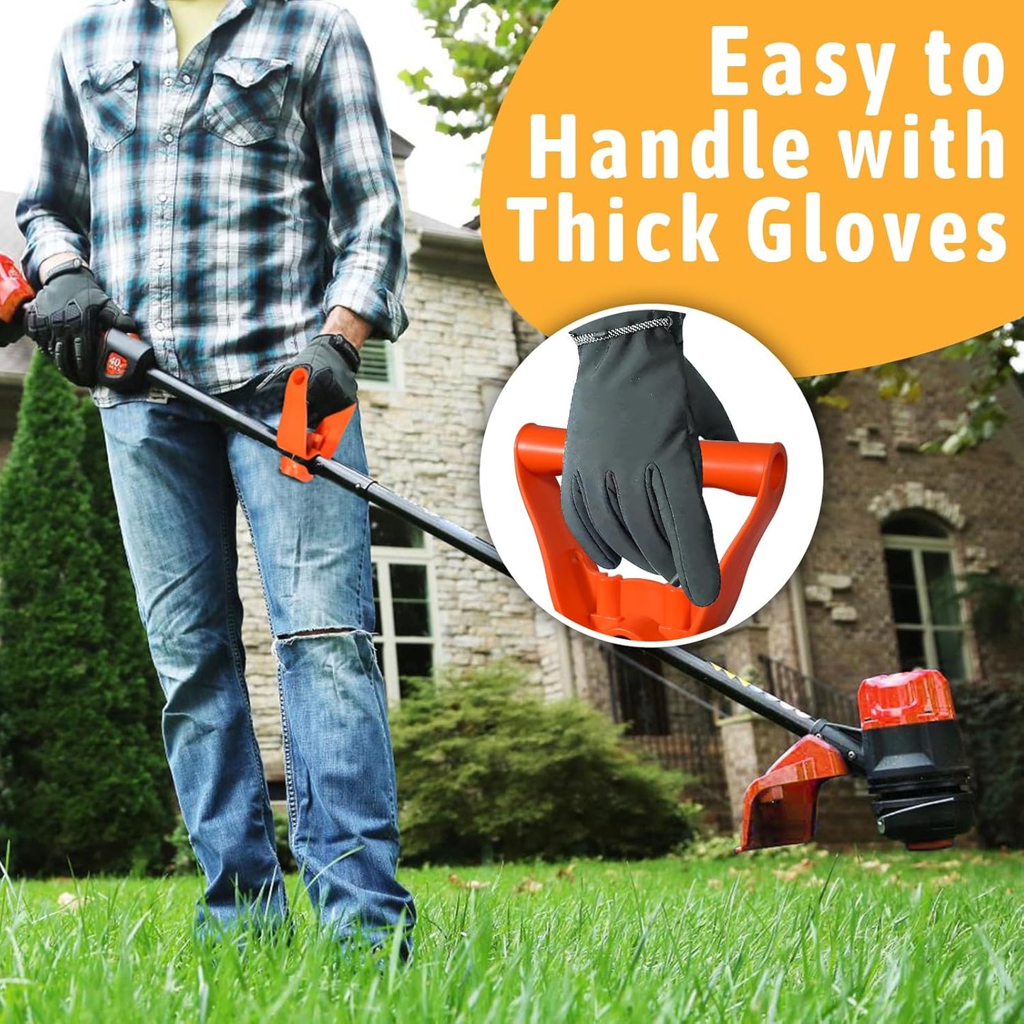 Back-Saving Handle Tool Ergonomic Attachment for Hula Garden Hoe Universal Back Saver Tool Handle for Shovels Rakes Lawn Trimmers, Orange