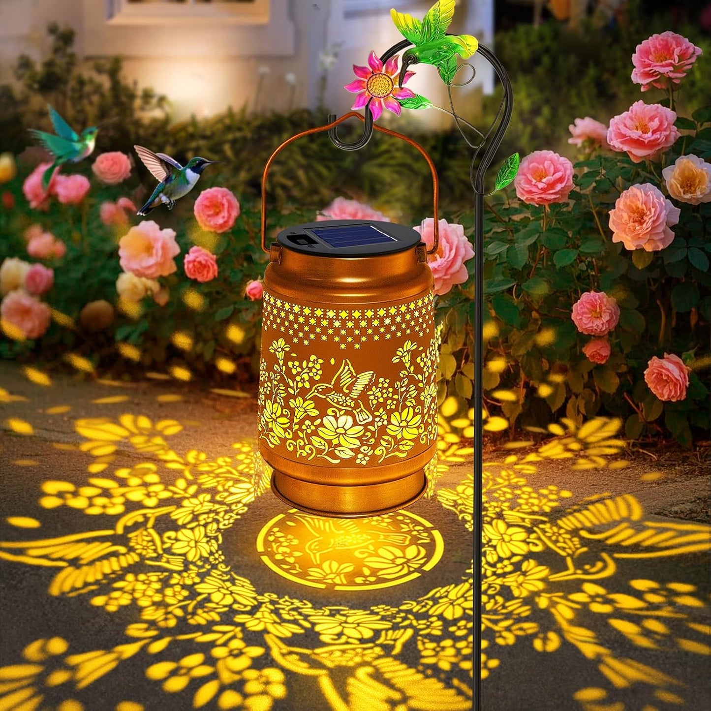 Solar Lanterns Outdoor Hummingbird Garden Decor, Birthday Gifts for Women Mom Grandma Metal Hanging Solar Lights Waterproof with Shepherd Hook LED Decoration Outside for Patio Garden Yard Porch Lawn