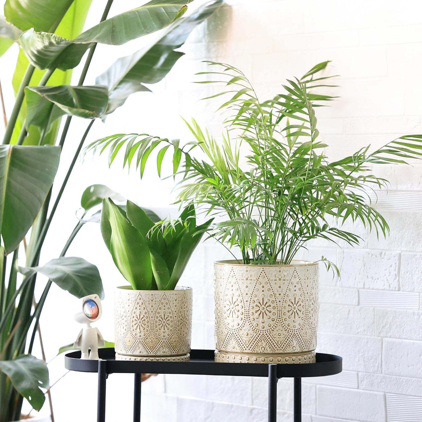 8 Inch + 6 Inch Indoor Plant Pot with Drainage Holes and Saucers, Ceramic Planter for Plants, Succulent Orchid Flower Pots