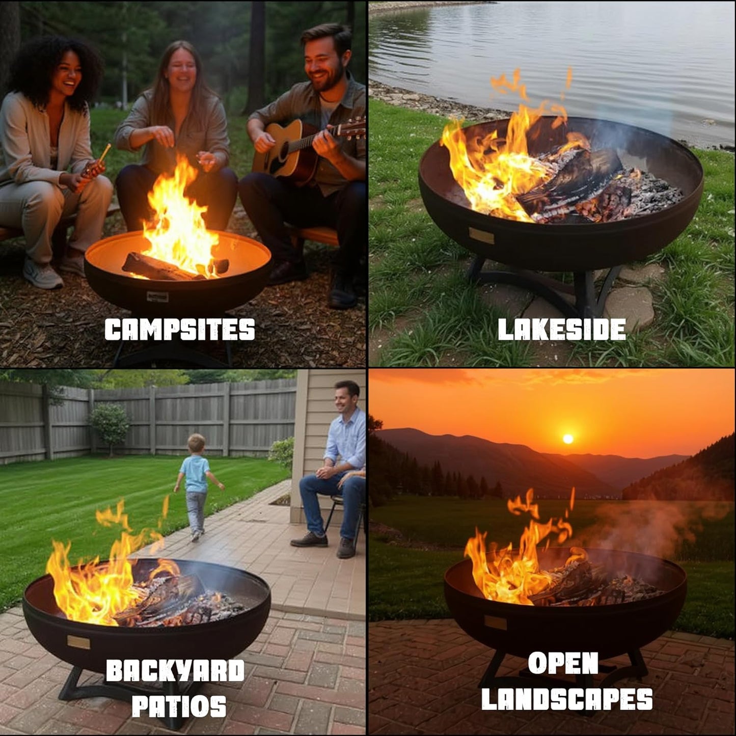 Liberty Fire Pit – Ohio Flame Wood Burning Outdoor Fire Pit - 42" Diameter with Hollow Base (Made in USA)