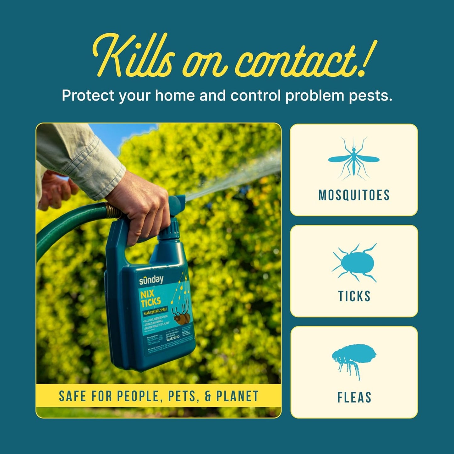 Sunday Nix Ticks - Tick Control Spray - Ready-to-Use Bug Spray - Concentrated Cedar Oil - Helps Kill Ticks, Tick Larvae, Fleas, and Mosquitos - Lasts up to 4 Weeks - 32 Fl Oz