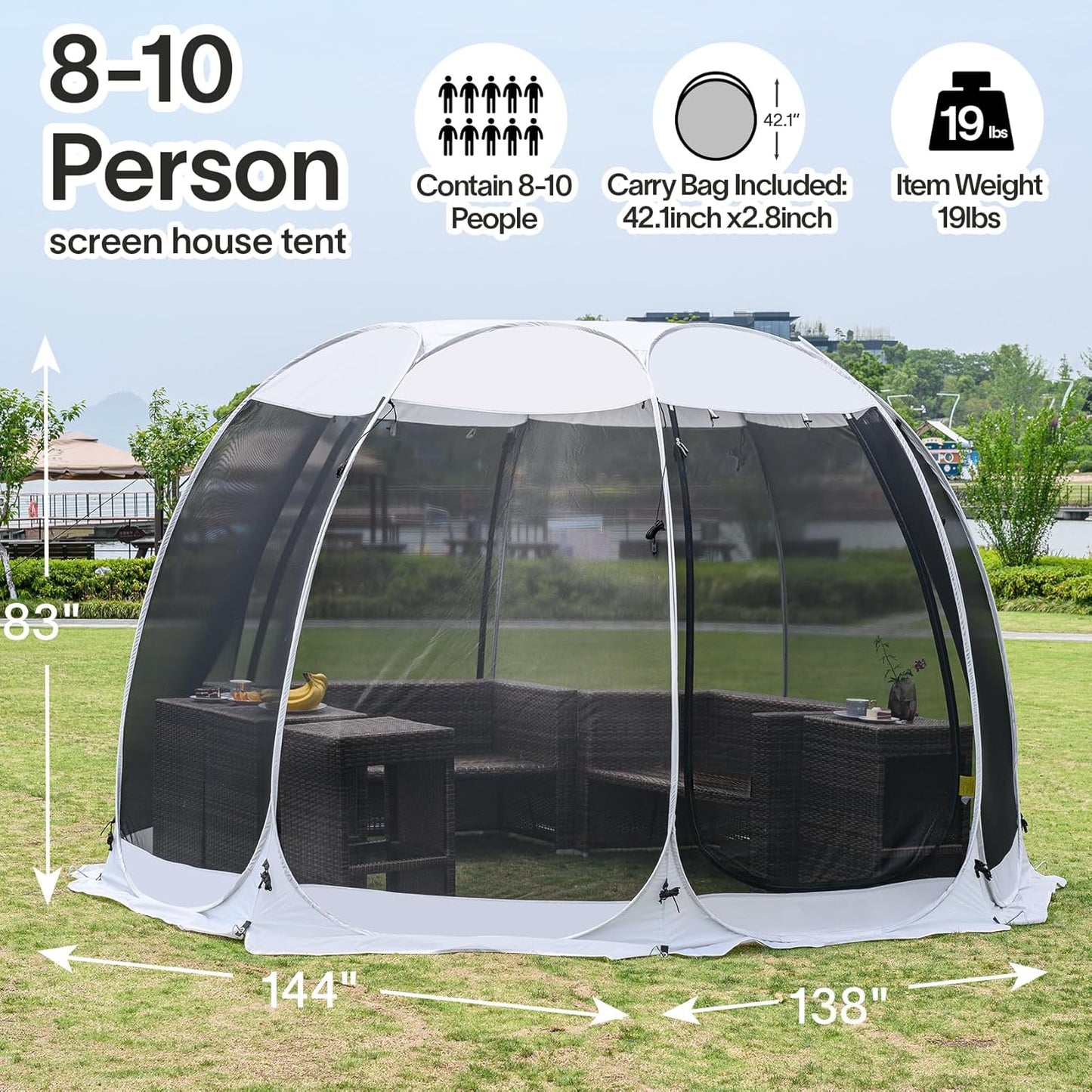 Alvantor Screen House Gazebo, 6-10-15 Person Pop Up Igloo Screened Canopy Tent with Mosquito Netting Sides, Instant UV Resistant Sun Shelter for Garden, Patio, Backyard