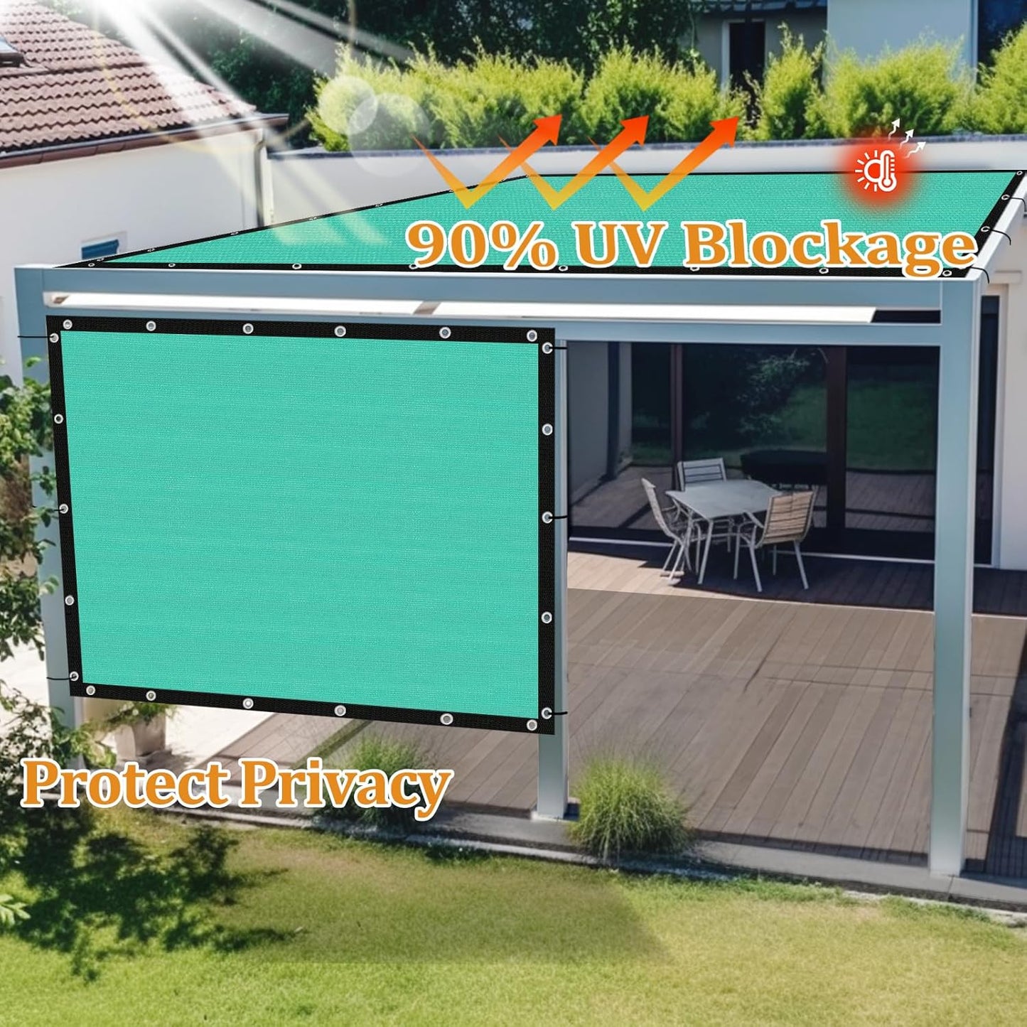 Shade&Beyond Customized Size 90% Sun Shade Cloth with Grommets, 10' X 12' Pergola Shade Cover Canopy, Mesh Tarp Sun Screens for Patio, Outdoor, Garden, Backyard GN01, Turquoise