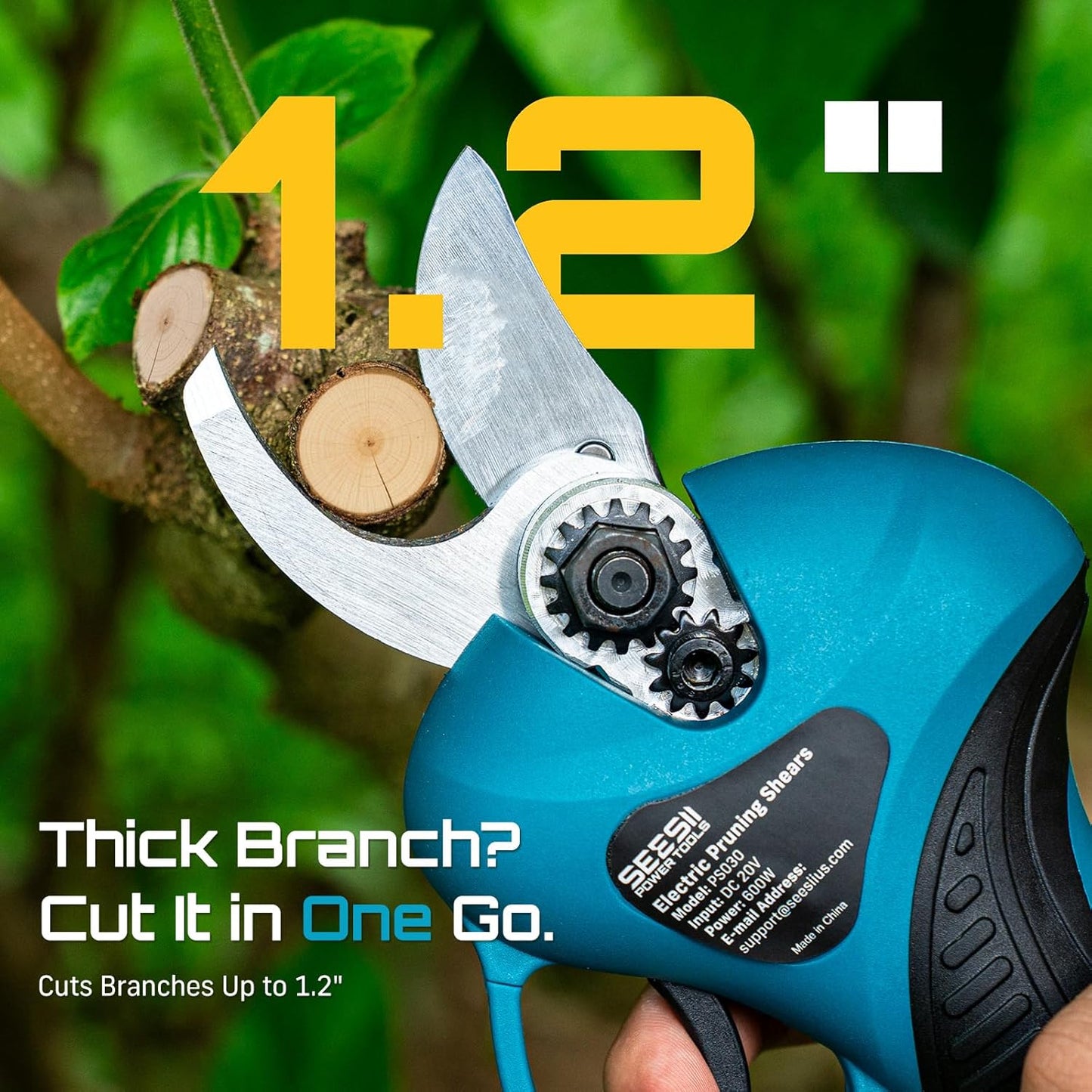 Seesii 2-in-1 Cordless Electric Pruning Shears with Pole, 15Ft Reach, 1.2" Cutting Diameter, 21V 2x 4000mAh Batteries, Battery Powered Tree Pruner with Brushless Motor for Efficient Branch Trimming