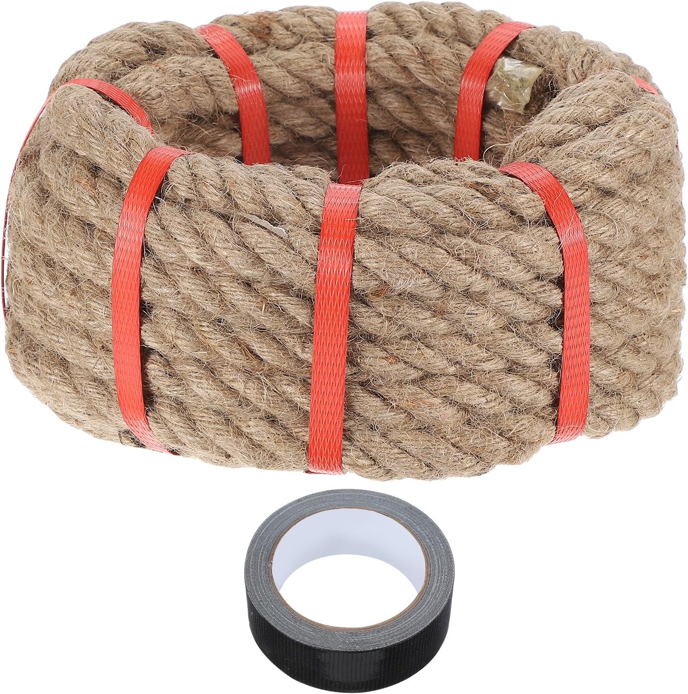 MECCANIXITY Jute Rope 0.7 Inch x 30ft, Thick Twine Rope Ropes Braided Jute Twine Natural Brown Burlap Cord String Heavy Twisted with Tape for Decorative Crafts Railing Swing Tug of War