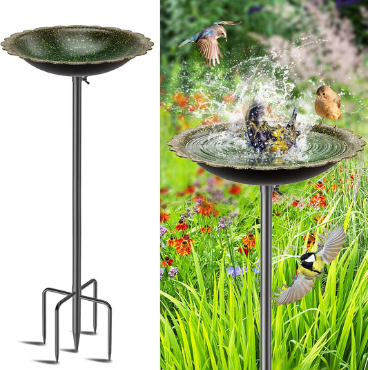 MeyRoliz Metal Bird Bath for Outside, Detachable Bird Feeders Bath Bowl with 5 Prong Base Stand, Freestanding Birdbath Birdfeeder for Garden Yard Lawn Decor (Dark-Green)