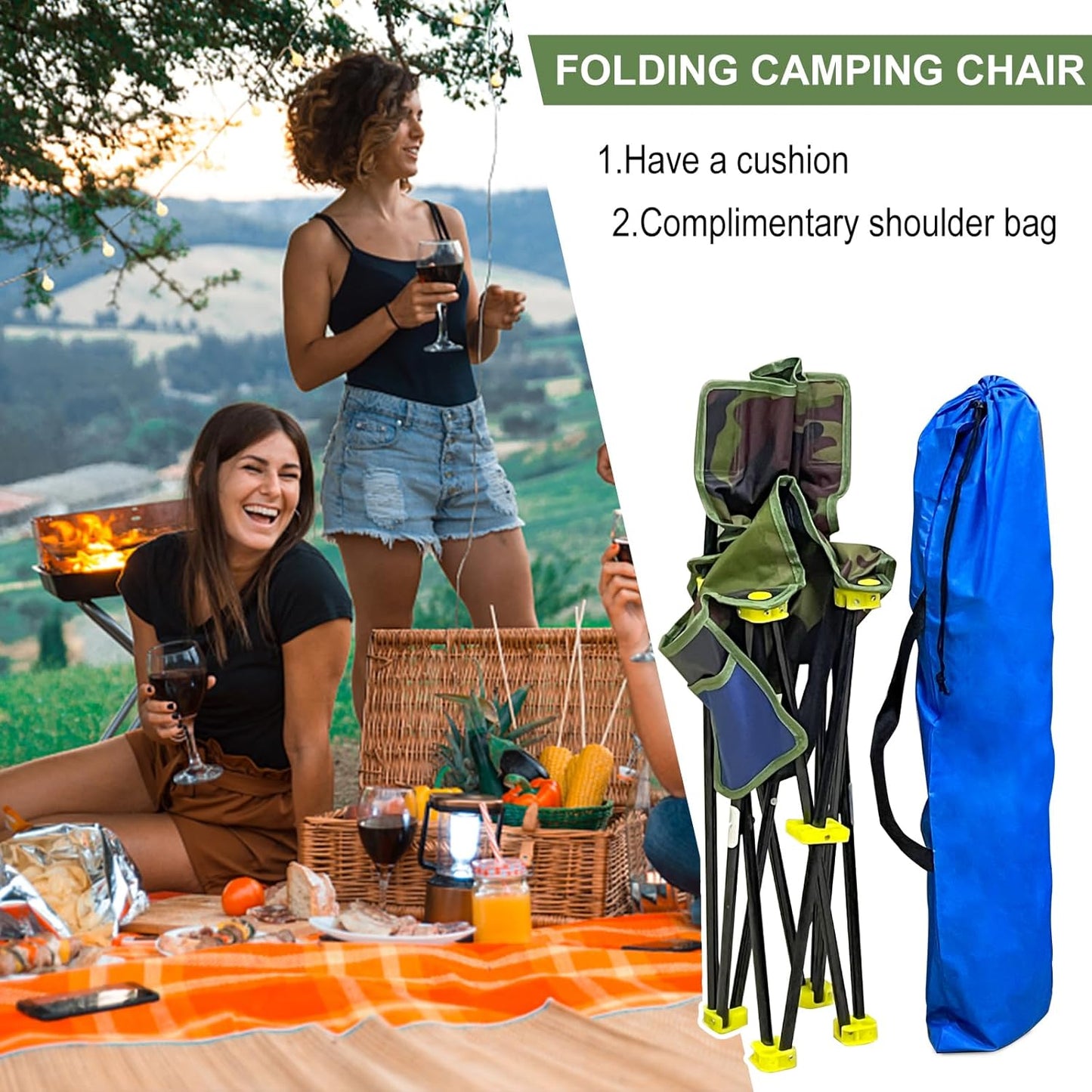 Mini Portable Folding Stool, Camping Fishing Stool for Adults Fishing Hiking Gardening and Beach with Carry Bag, Hold Up to 450lbs(Camouflage) (16.5" L x 16.5" W x 28.3" H)